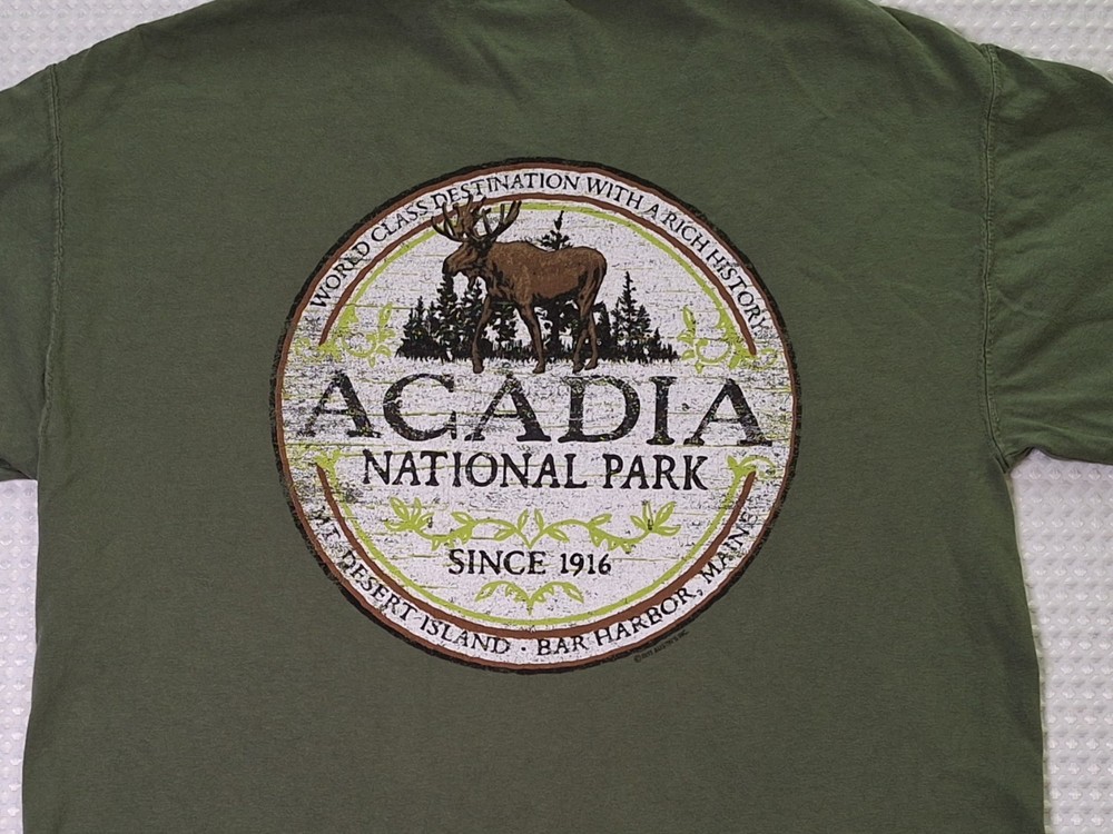 Acadia National Park Moose Souvenir Dark Green T-shirt Size M Comfort Wash-image