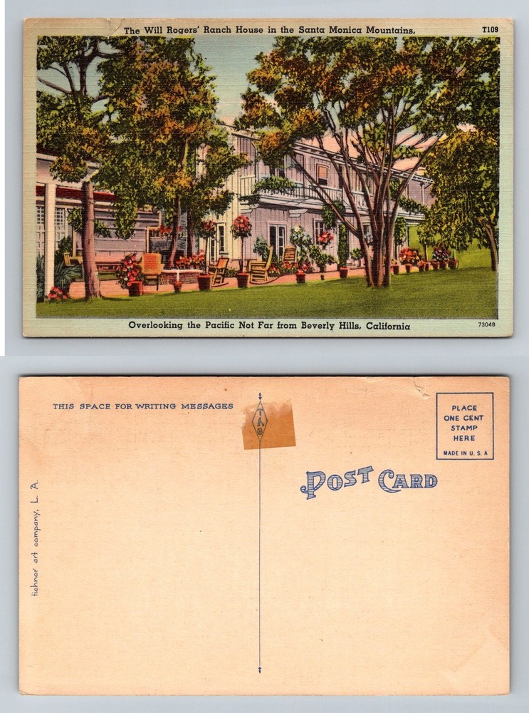 Beverly Hills, CA-California, Will Rogers Ranch House Vintage Postcard
