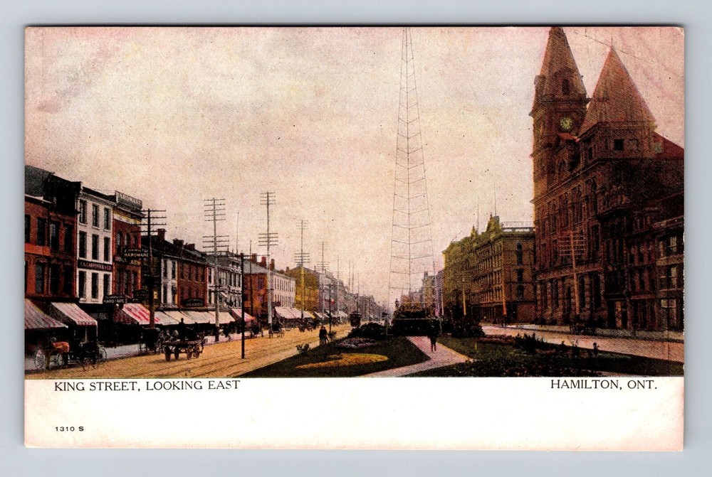 Vintage Hamilton Canada Postcard King Street East Town Square Clock  
