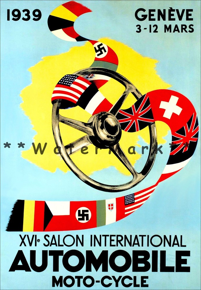 1939 Geneva Auto Show Vintage Poster Retro Racing Art Print