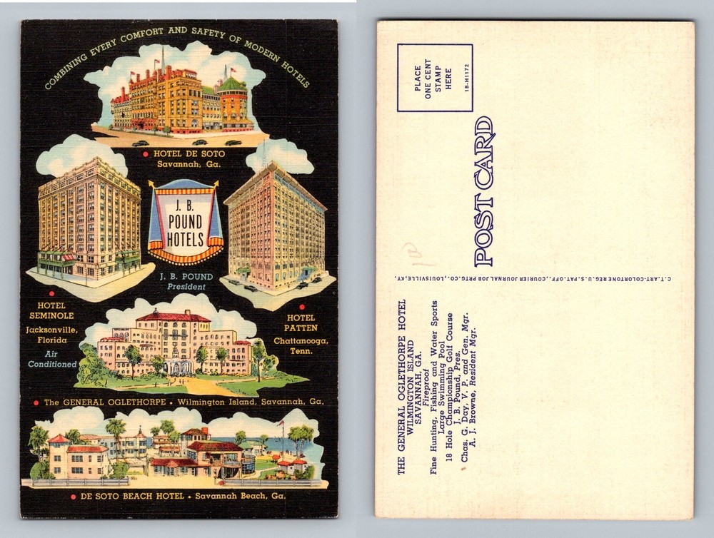 Savannah, GA-Georgia, J.B. Pound Hotels De Soto and Oglethorpe Vintage Postcard