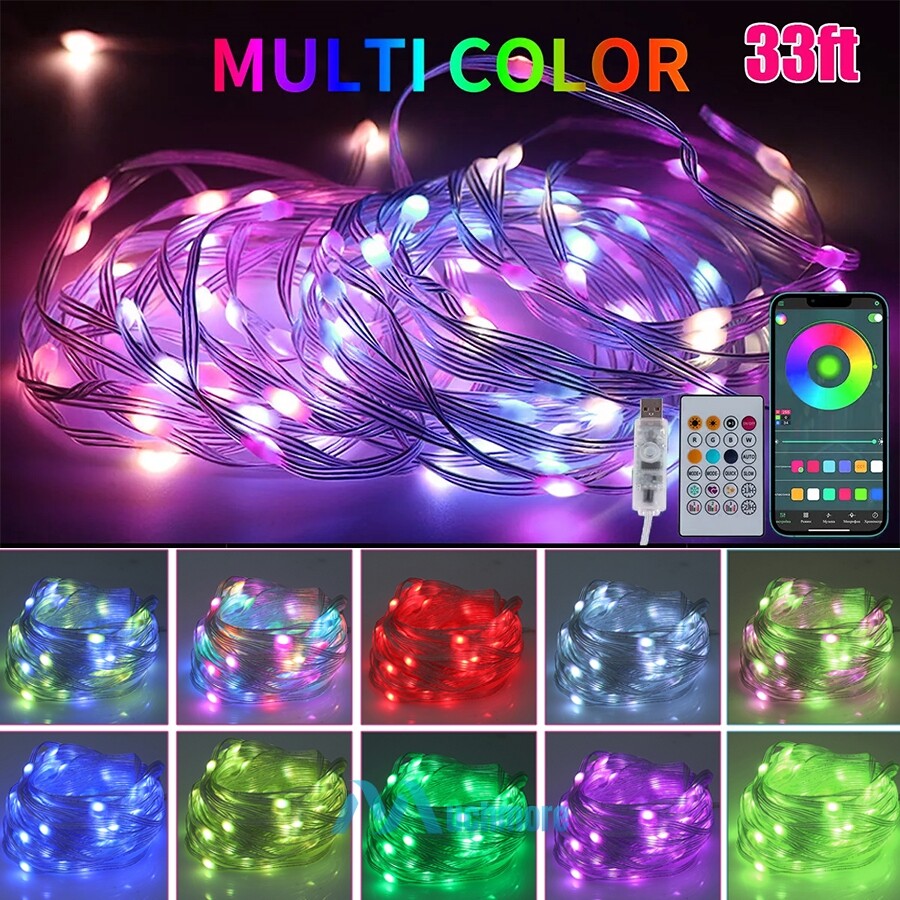 50-100 LED 33ft Strip Rope Lights Tube Garden Party Xmas Decor Lamp APP Control