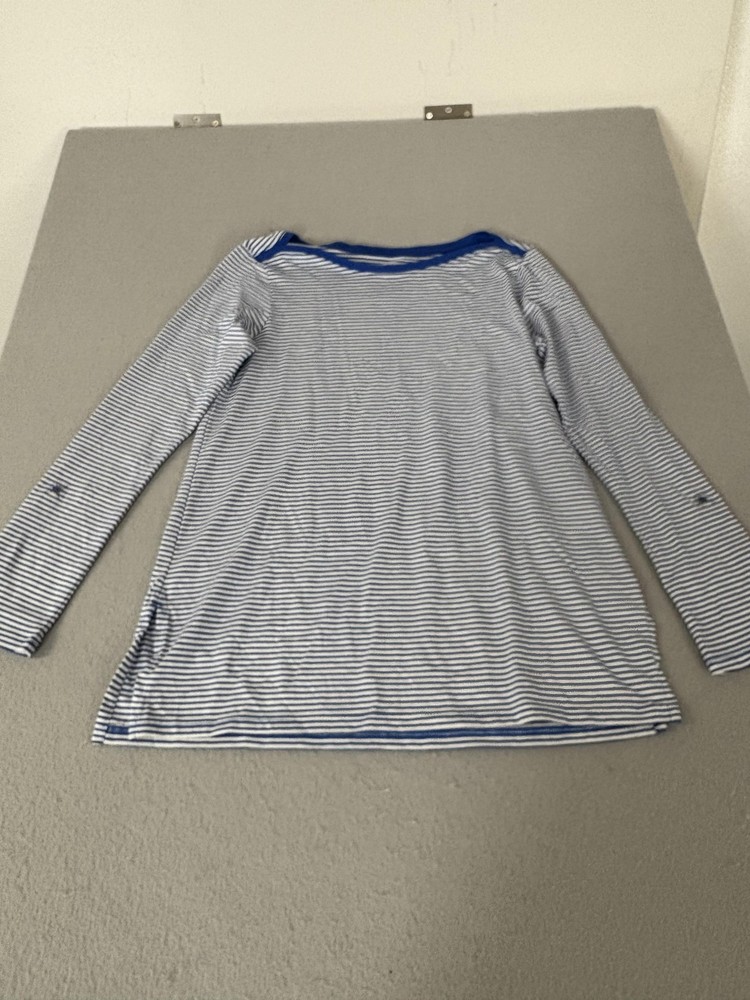 Lands End Shirt Womens XS Blue White Striped Long Sleeve Supima Cotton Crewneck
