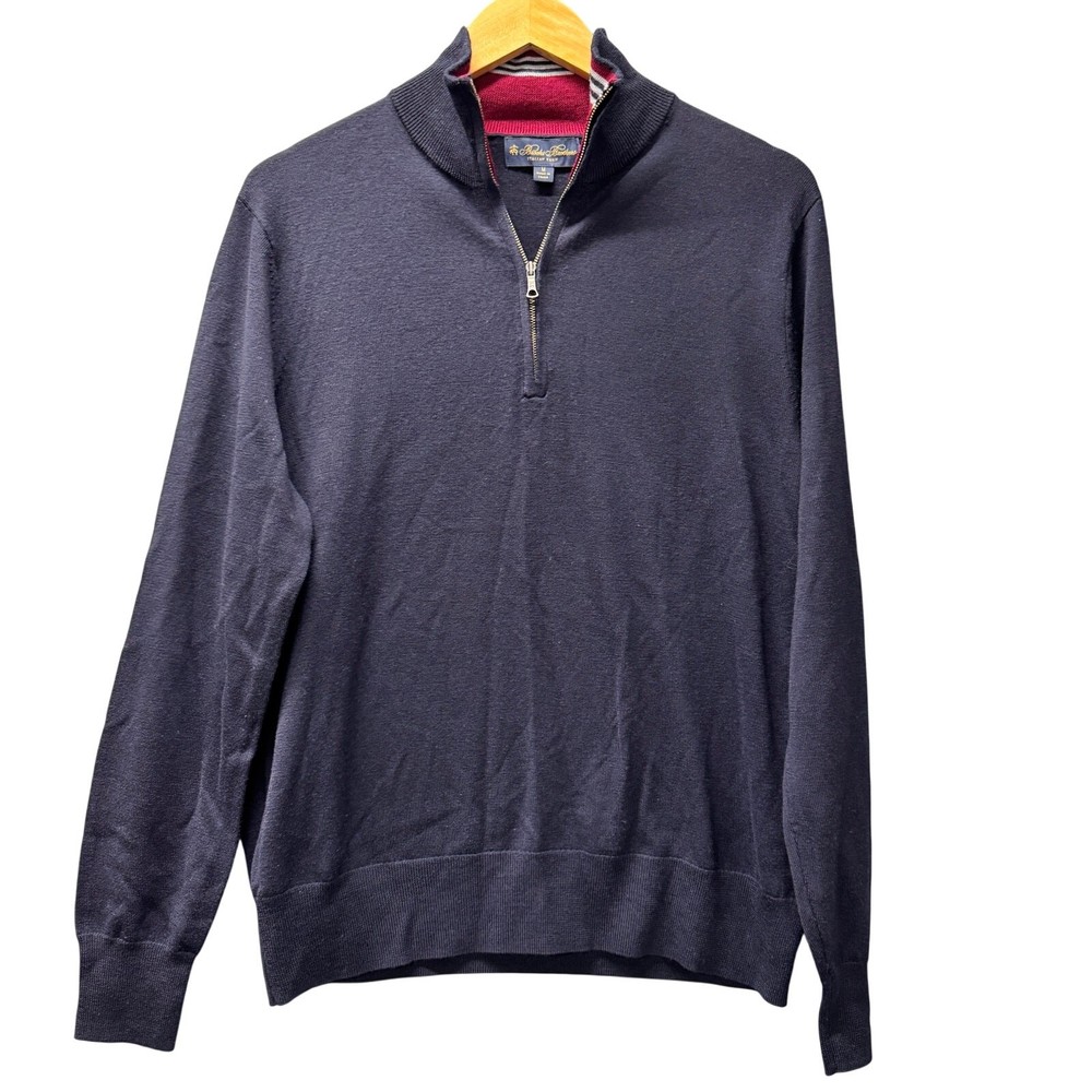 Brooks Brothers Sweater Merino Wool 1/4 Zip Pullover Knit Mens Medium Coastal