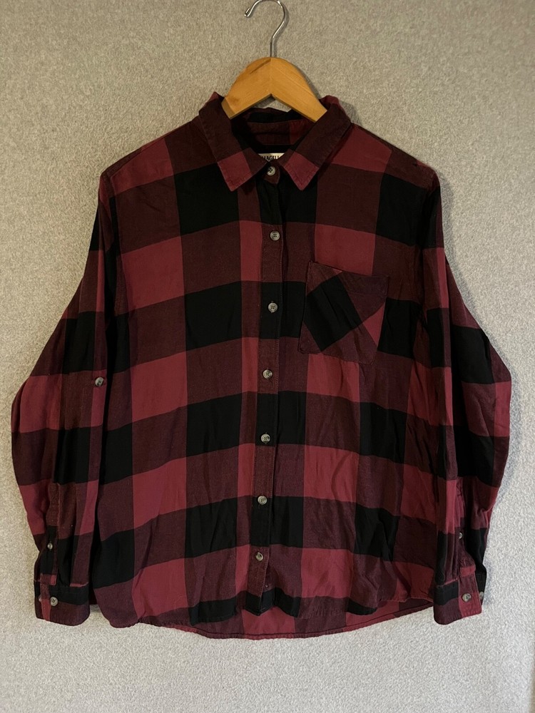 Magellan Shirt Womens Large Red Black Plaid Flannel Long Sleeve Outdoor Camp