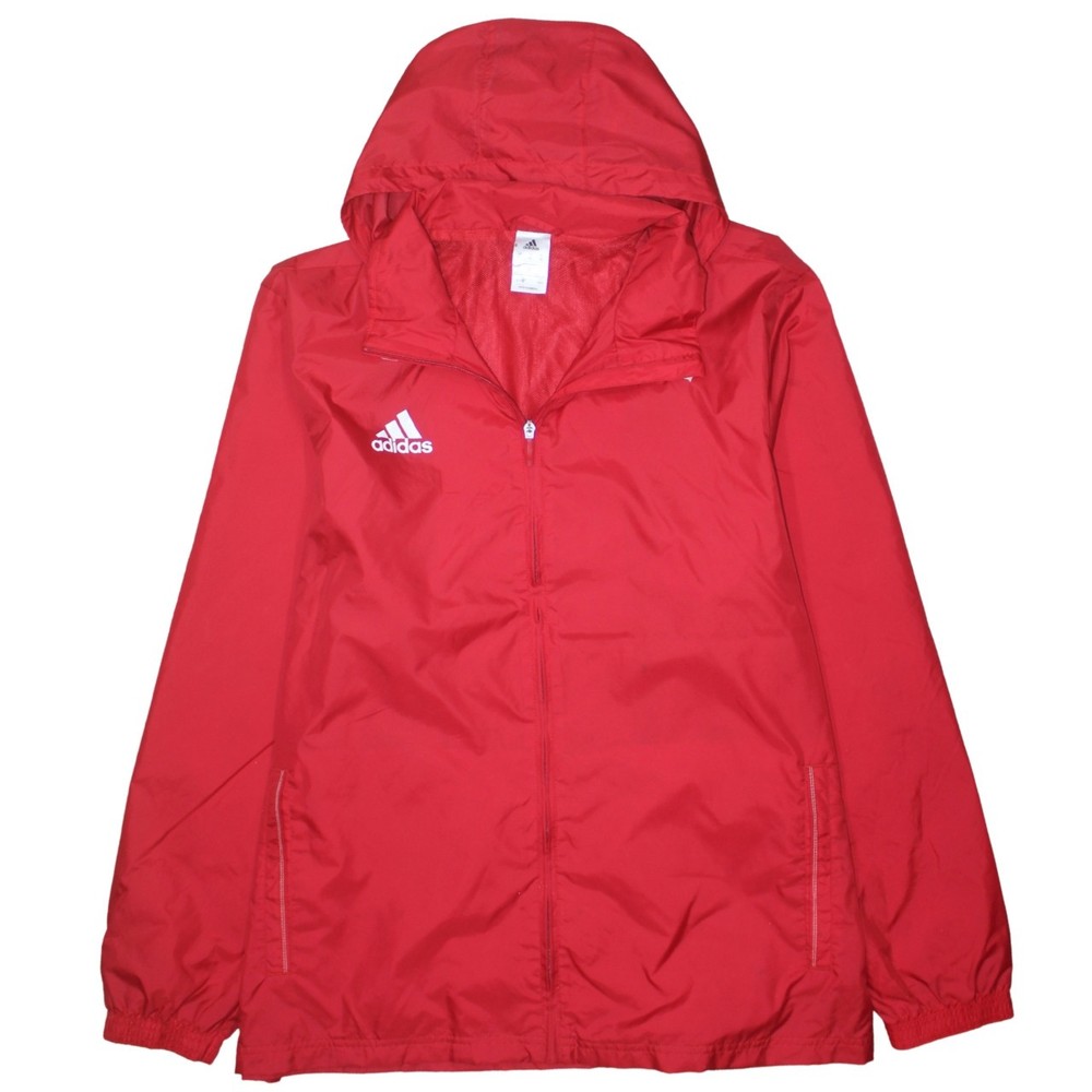 Adidas Mens Windbreaker Jacket Red Hooded Full Zip Logo Pockets Lightweight XL