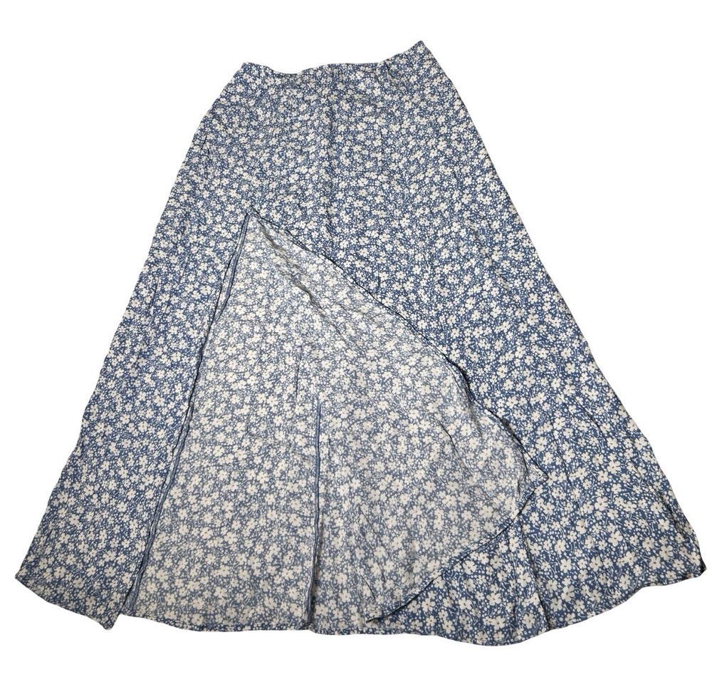 Reformation Zoe Side Slit Midi Skirt Size 10 Blue Ditsy Floral Print High Rise