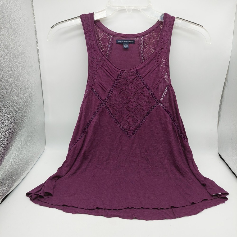 American Eagle Purple Tank Top Size Small Crocheted