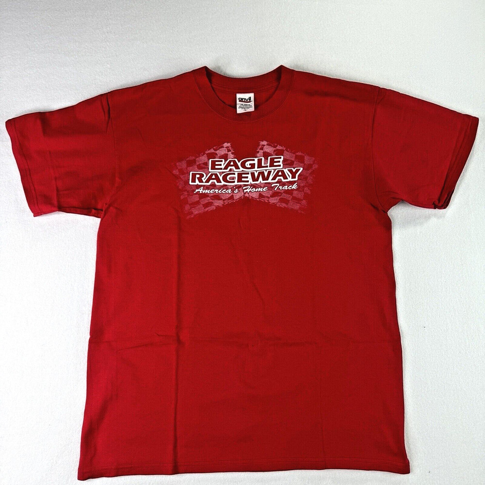 Vintage Eagle Raceway Shirt Mens Large Red Lincoln NE IMCA Racing Anvil