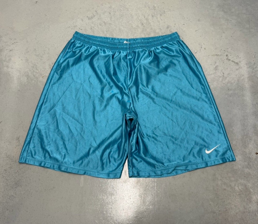 VINTAGE NIKE DAZZLE SHORTS BASKETBALL GYM SHINY SILKY Y2K YEEZY MEN'S Blue 90s
