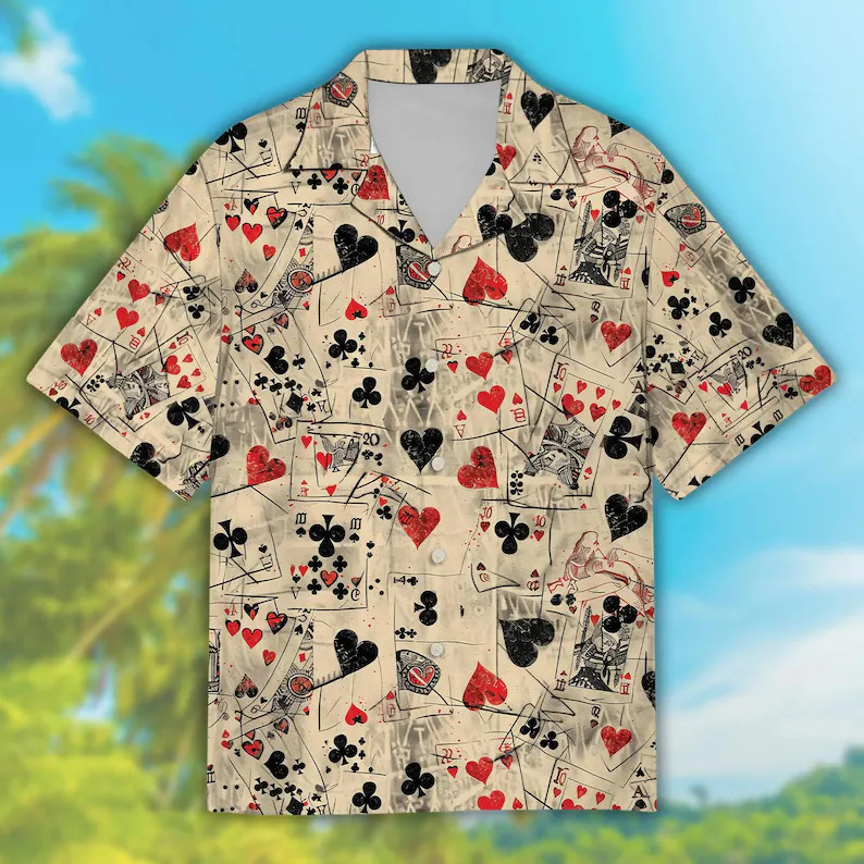 Playing Cards Vintage Hawaiian Shirt Mens Beach Aloha Tropical Poker
