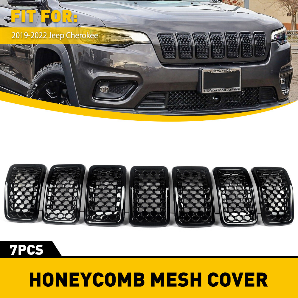 For 2019-2022 Cherokee Jeep 7X Front Grill Grille Inserts Honeycomb Mesh Black