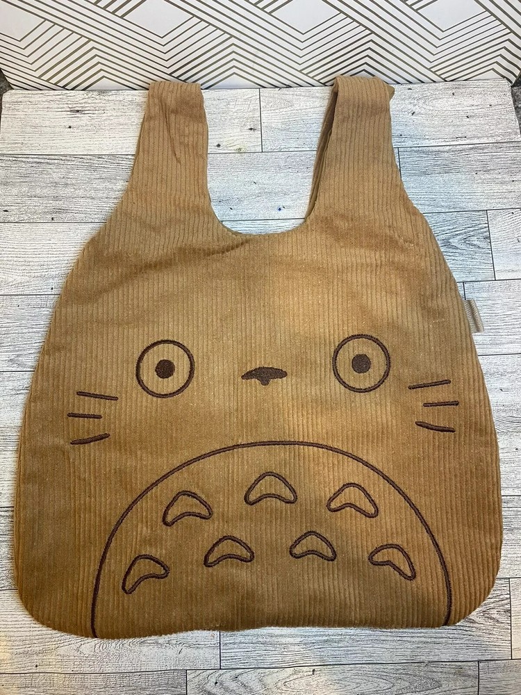 Studio Ghibli My Neighbor Totoro Beige Velvet Large Brown Tote Bag 11x12.5 inch