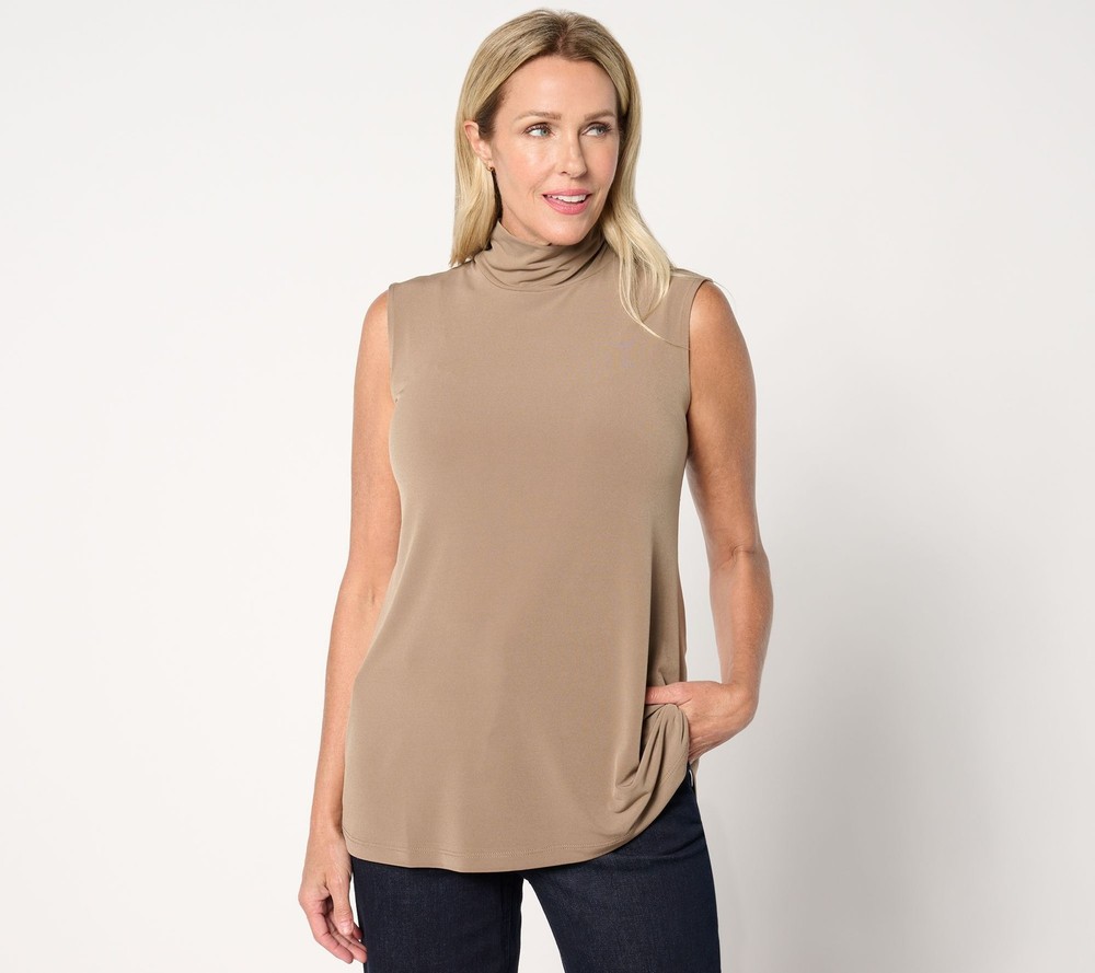 Susan Graver Women's Top Sz L Essentials Liquid Knit Mock Neck Brown A310078