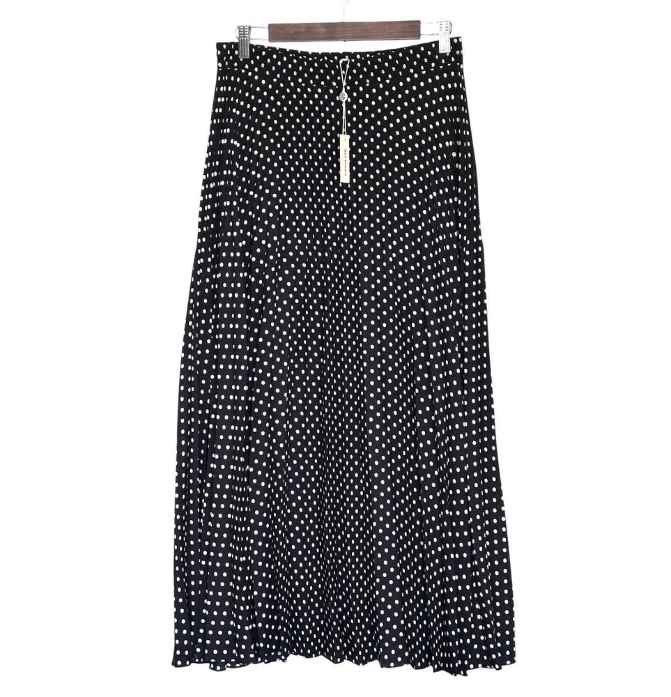 NWT Max Studio Maxi Skirt Women’s Large Black White Polka Dot Pleated Elastic