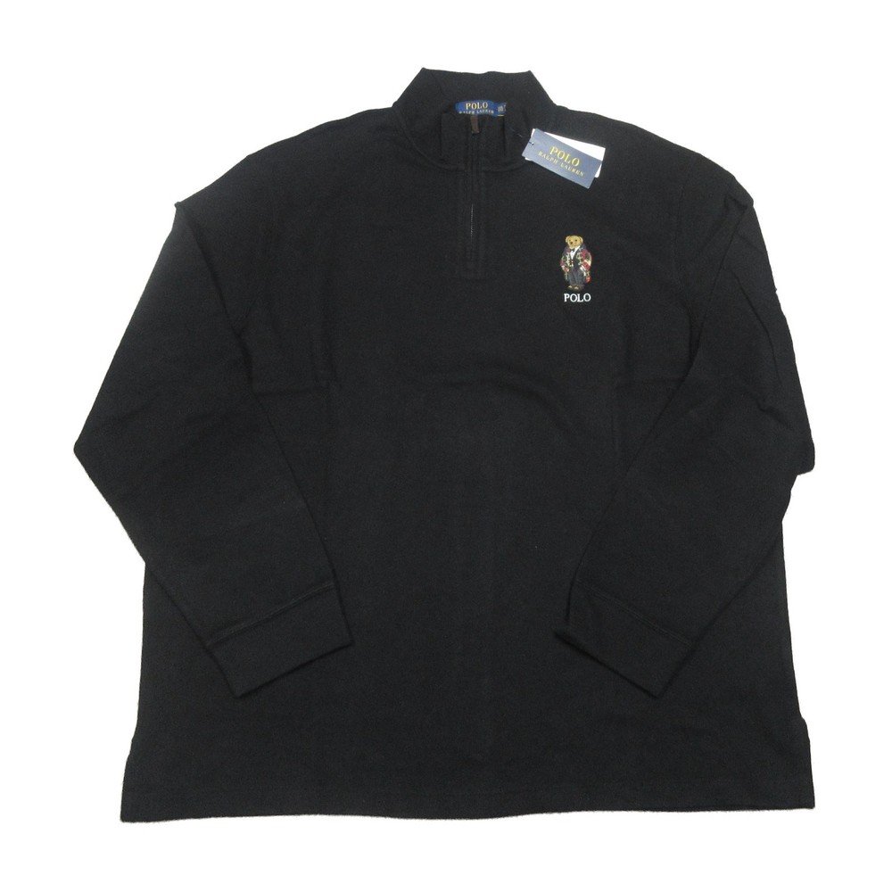 Polo Ralph Lauren Men's Black Polo Bear Cotton 1/4 Zip Pullover Sweater