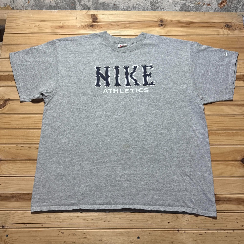 Vintage 90s Nike Athletics Spellout Logo Swoosh Heather T-Shirt Men's - Size XXL
