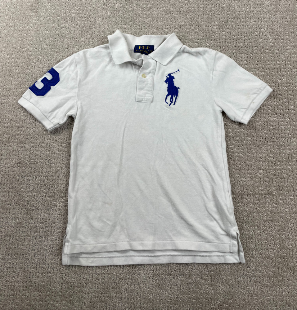 Polo Ralph Lauren Polo Shirt Boys S (8) White Cotton Blue Big Pony Casual Preppy