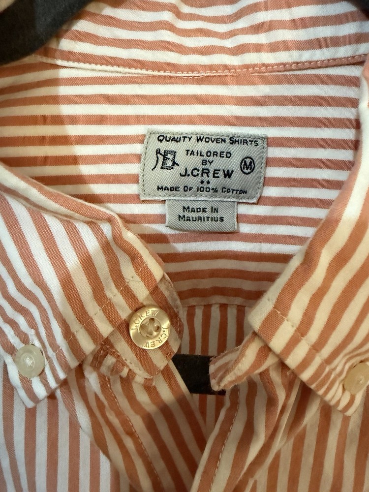 J Crew Shirt Mens Medium Orange/Cream Striped Cotton Button Up Preppy