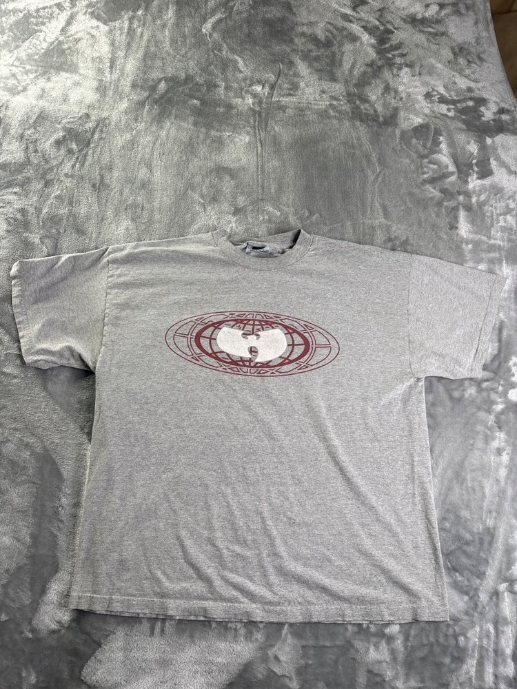 Vintage Wu-Wear Wu-Tang Clan Global Logo T-Shirt 2XL Heather Gray Hip Hop 90s