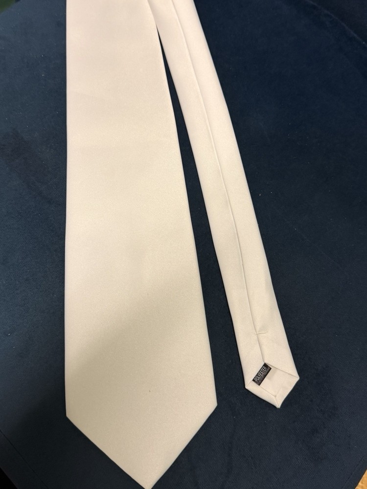 Polyester Solid White Satin Necktie Formal Wedding Prom Tie Mens