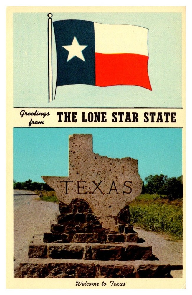 1950s State Line Marker Welcome To The Lone Star State Texas Vintage Postcard