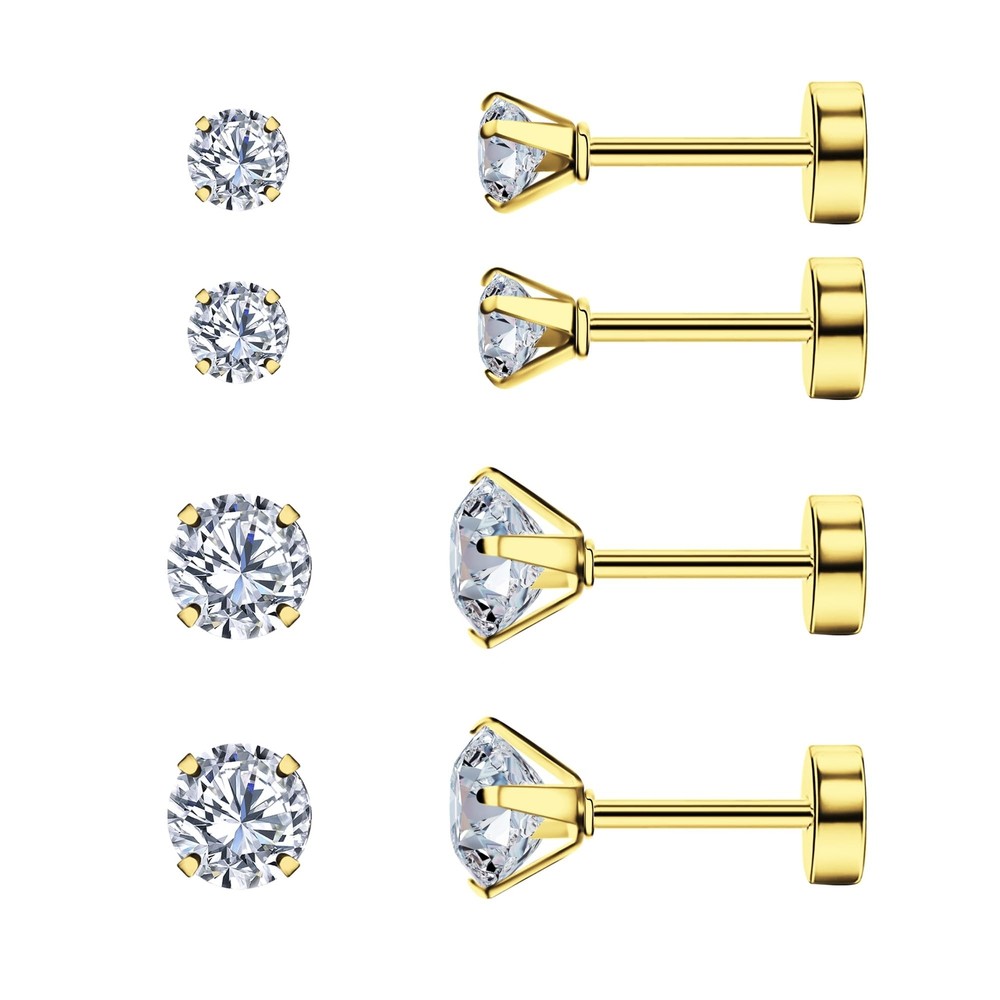 Smilebelle 2 Pairs Gold Flat Back Earrings, Screw Back Earrings Gold Cartilag...