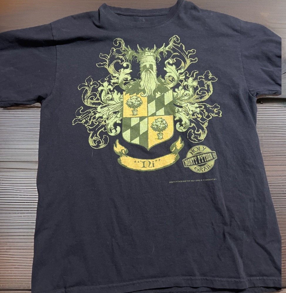 Monty Python Holy Grail T Shirt Mens Black Medieval Crest Graphic Movie Tee L