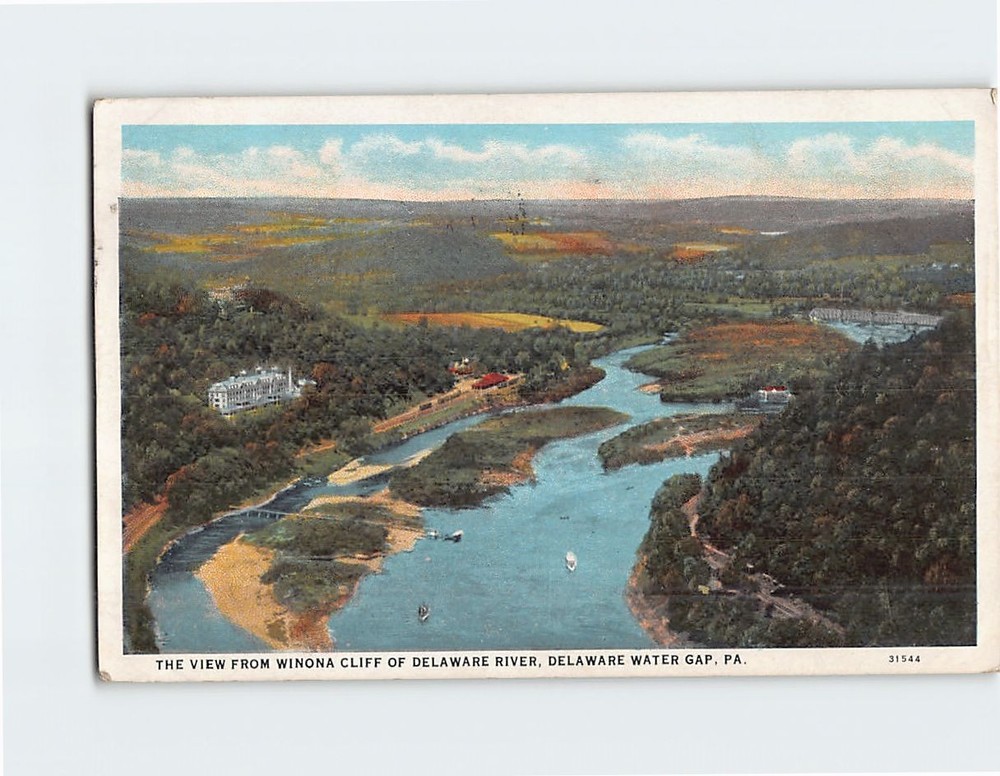 Postcard View from Winona Cliff of Delaware River Water Gap Pennsylvania USA