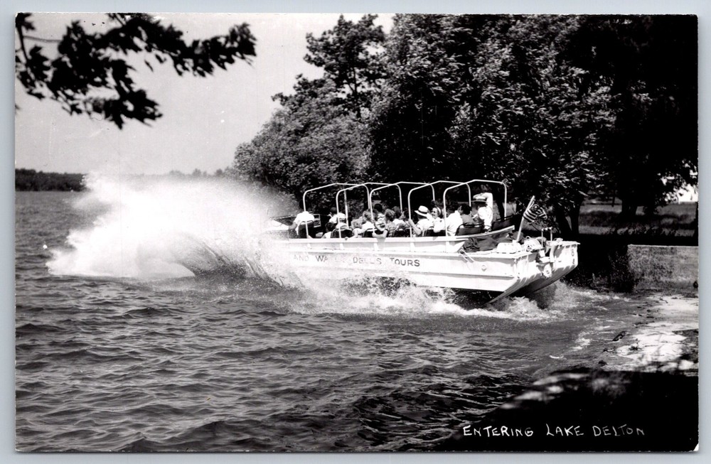 RPPC~Boat Entering Lake Delton Wisconsin Dells~Real Photo Postcard