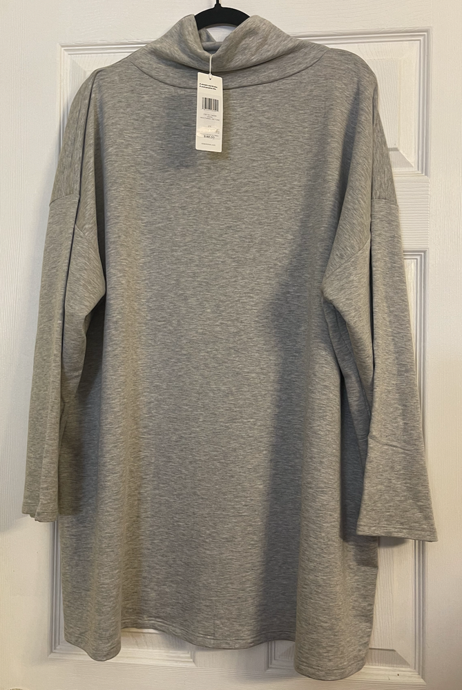 NWT $148 Eileen Fisher Cozy Brushed Dark Pearl Funnel Neck Tunic 2X