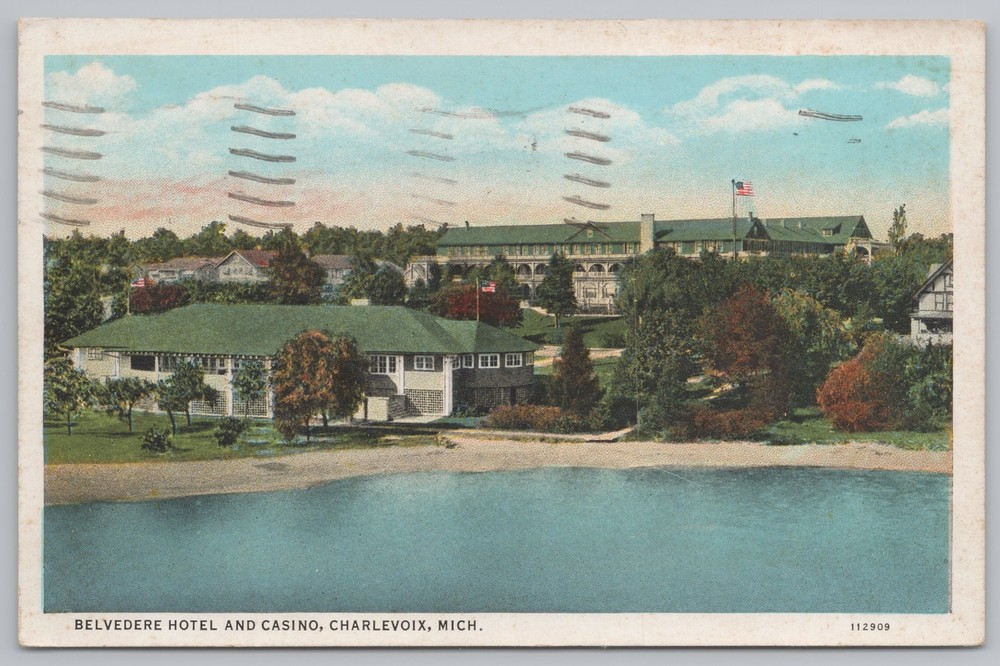Hotel & Resort~Belvedere Hotel & Casino Charlevoix Michigan~Vintage Postcard
