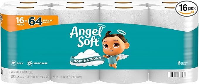 Brand New Angel Soft Toilet Paper, 16 Mega Rolls = 64 Regular Rolls, Soft