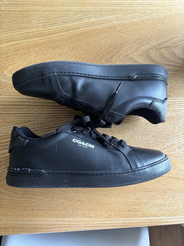 Coach CC724 SS24 Black Leather Men's Sneakers US Size 9.5 Lace Up Logo