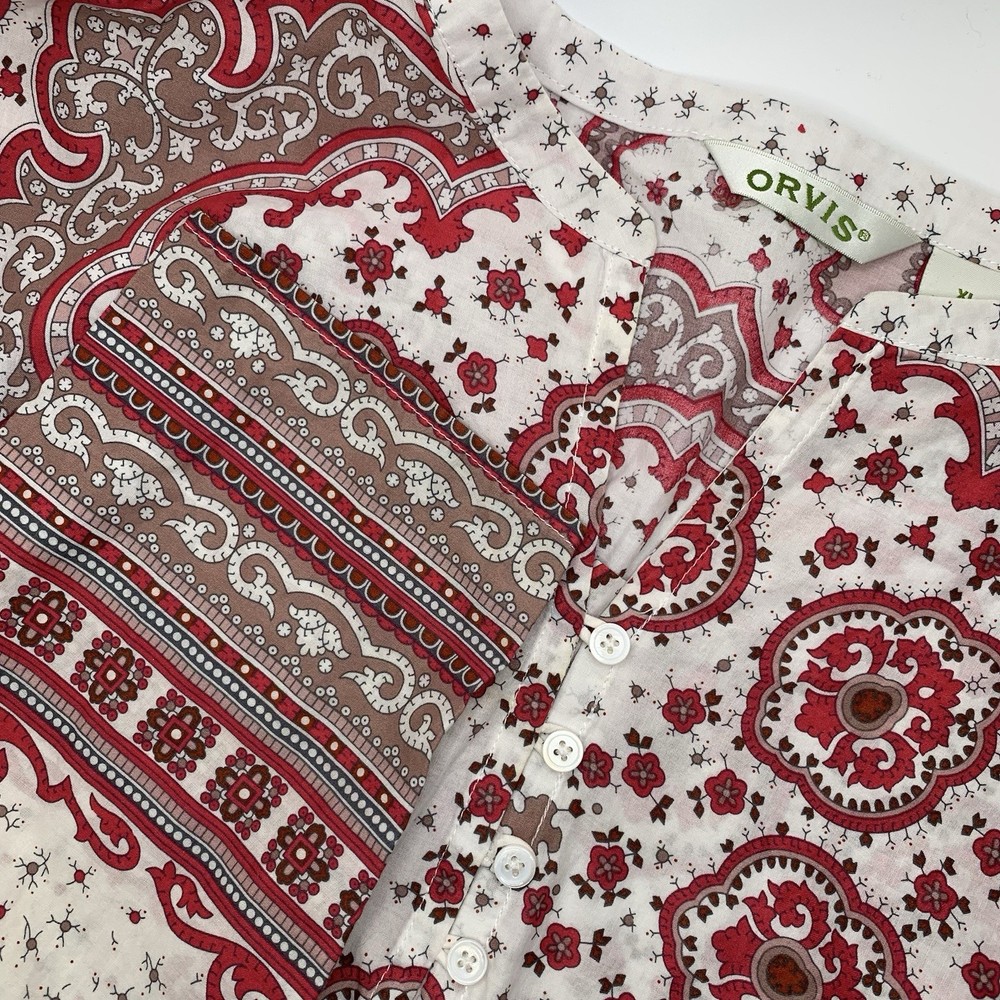 Orvis Women’s Long Sleeve Tunic Lightweight Cotton Pullover Boho Top Floral XL