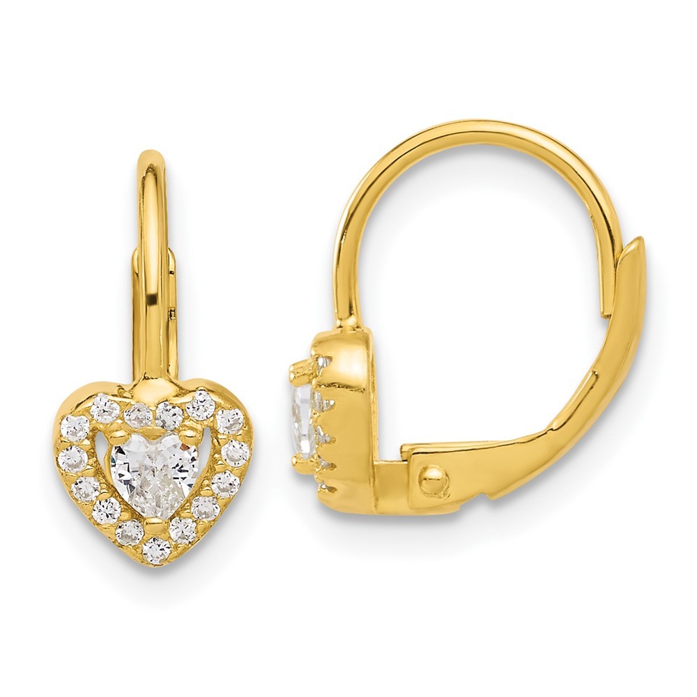 Sterling Silver Gold-tone Cubic Zirconia Heart Leverback Drop & Dangle Earrings