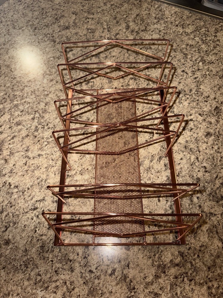 Rose Gold Metal Desktop File Organizer with Sleek Design  