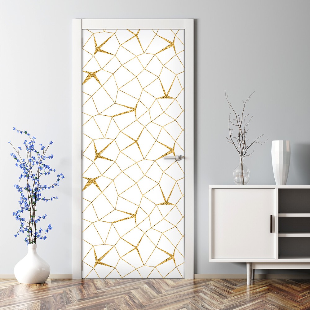 Golden White Mosaic Bubble-Free Door Sticker Decal for Home Decor