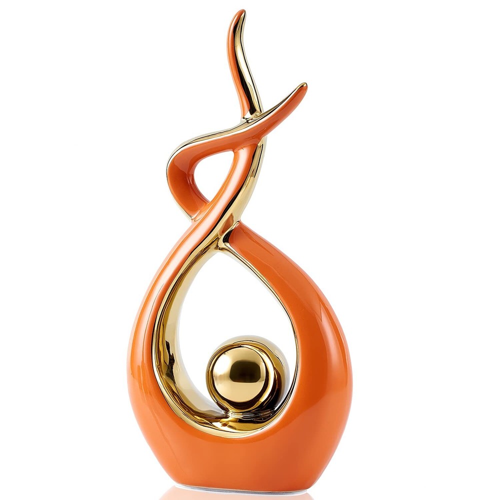 FJS Home Decor Modern Art Ceramic Statue, Orange Coffee Table Decor, Hous Dec...