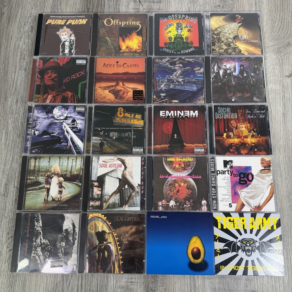 Lot of 20 CDs 90s Y2k 80s Rock Metal Rap Punk Motley Crue Korn Offspring Eminem