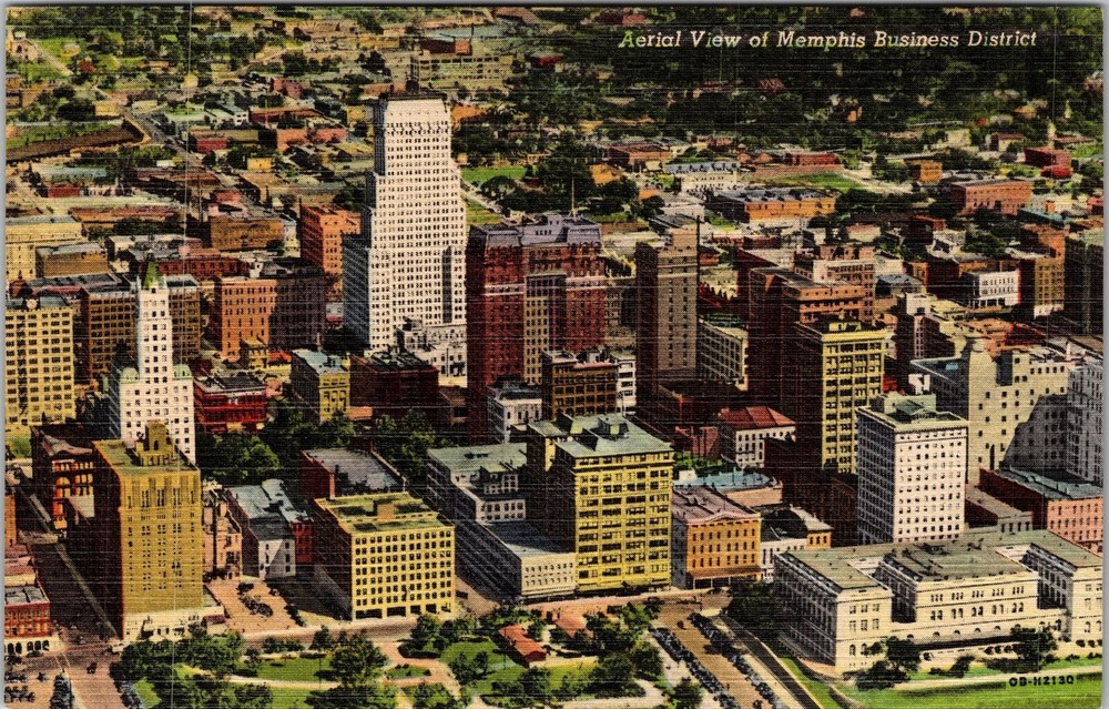 Memphis TN-Tennessee, Aerial Business District, Vintage Postcard