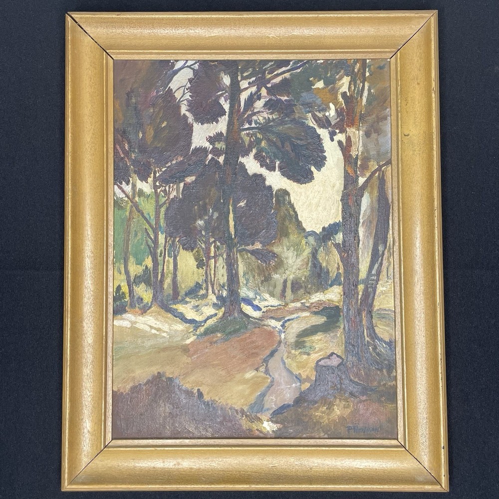 Mid-Century Vintage Abstract Expressionist Forest Landscape Signed Weisman (?)-image