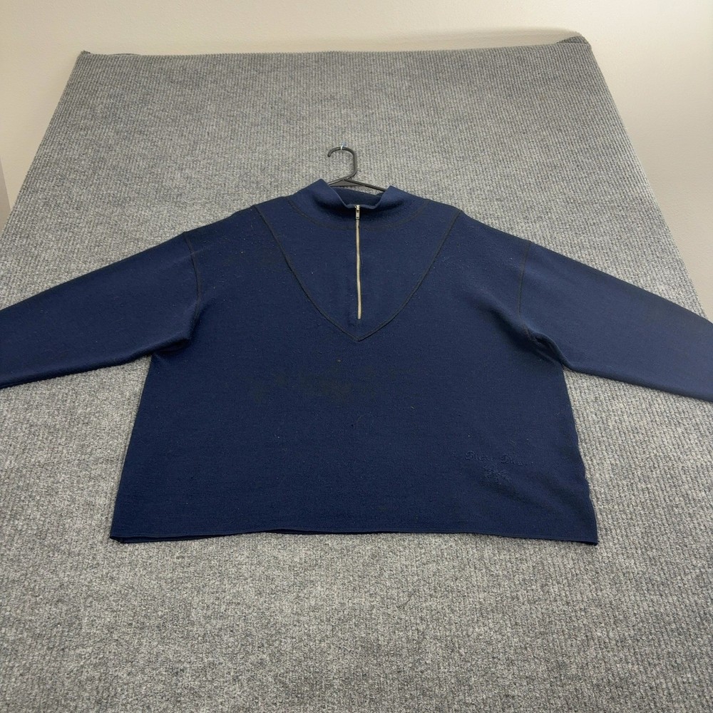 Vintage Blanc Bleu Sweater Mens One Size Navy Blue Wool Blend Quarter Zip Retro