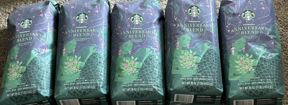 Starbucks 2025 Anniversary Blend Whole Bean Coffee 5 Bags 5 Lbs August 2025 Best By