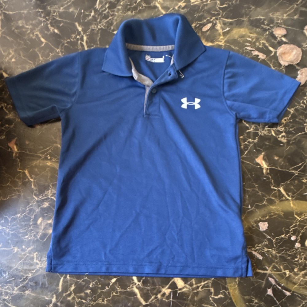 Under Armour Boys Blue HeatGear Collared Short Sleeve Polo Shirt, Size 5