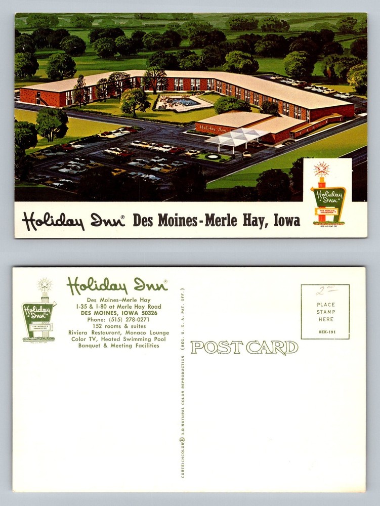 Des Moines, IA-Iowa, Holiday Inn Merle Hay Rd Motel Parking Lot Vintage Postcard