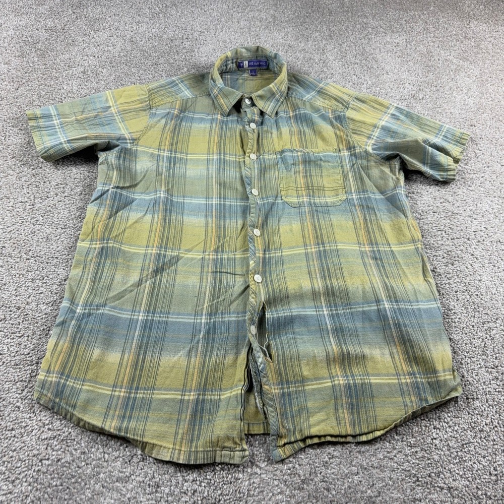 Ibex Shirt Mens Large Blue Green Button Up Hiking Outdoors Hiker Short Sleeve