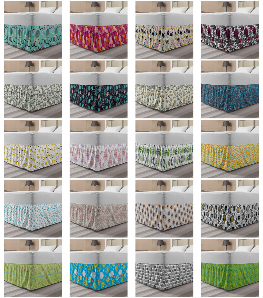 Ambesonne Sketch Pattern Bedskirt Elastic Wrap Around Skirt Gathered Design