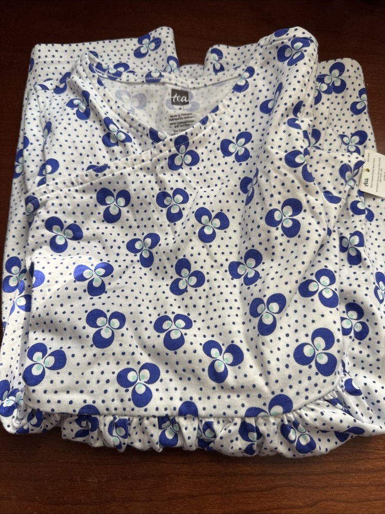 Tea Collection Girls Size 5 Short Sleeve Wrap Neck Dress, Nazar Boncuk Dots