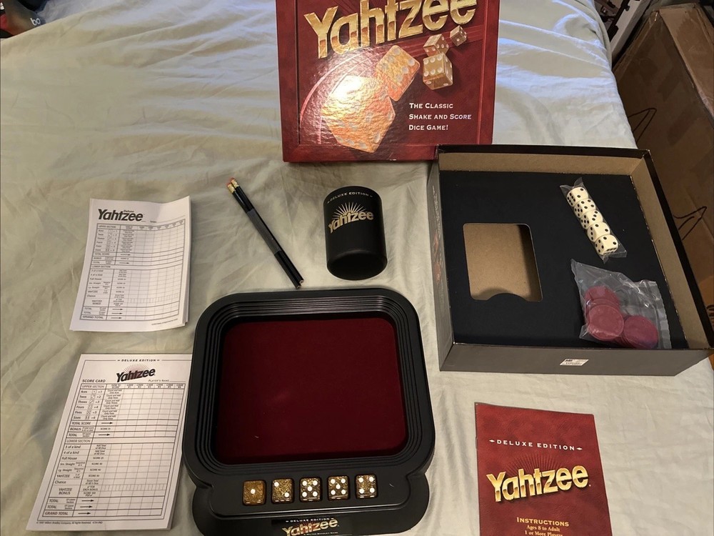 Yahtzee Deluxe Edition Gold Dice VTG 1997 Game 100% Complete Open Box Mint Cond